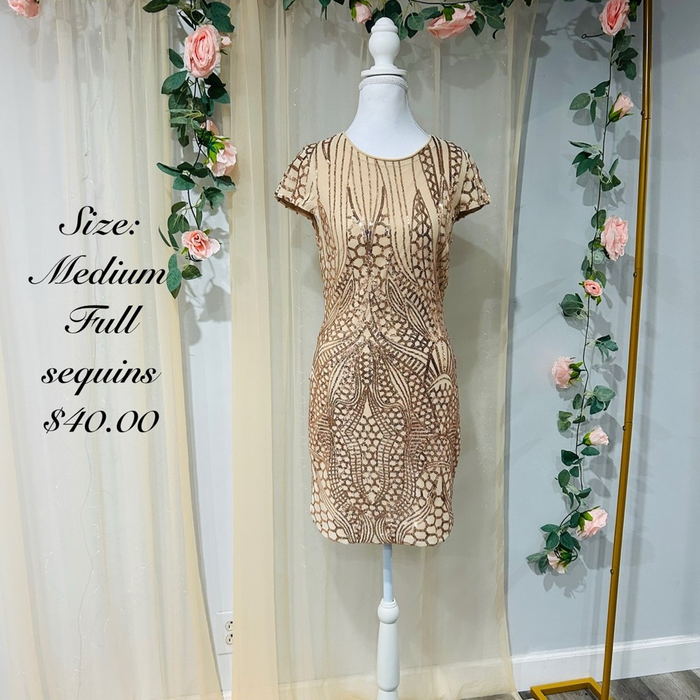 Chic Beige Sequin Mini Dress